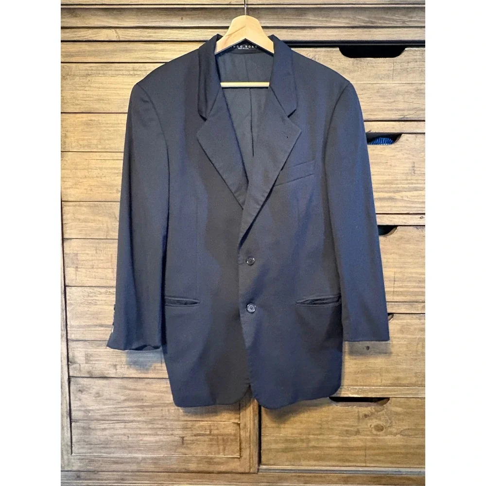 Hugo Boss 48L Navy Wool Sport Coat Blazer Made in USA Saks Fifth Avenue
